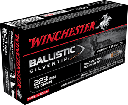 Winchester Ballistic Silvertip .223 Remington 55 grain Fragmenting Polymer Tip Brass Cased Centerfire Rifle Ammunition