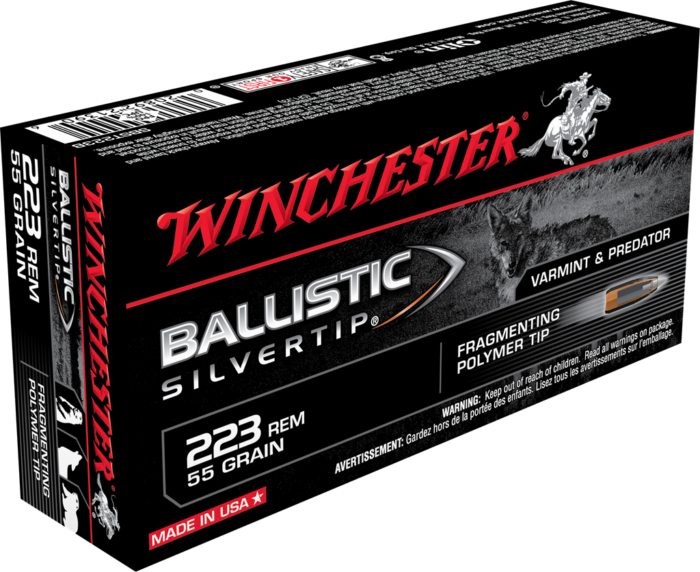 Winchester Ballistic Silvertip .223 Remington 55 grain Fragmenting Polymer Tip Brass Cased Centerfire Rifle Ammunition