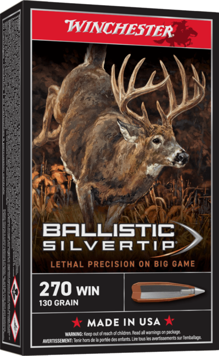 Winchester Ballistic Silvertip .270 Winchester 130 grain Fragmenting Polymer Tip Brass Cased Centerfire Rifle Ammunition