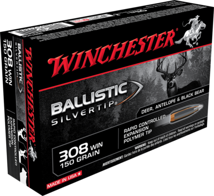 Winchester Ballistic Silvertip .308 Winchester 150 grain Fragmenting Polymer Tip Brass Cased Centerfire Rifle Ammunition