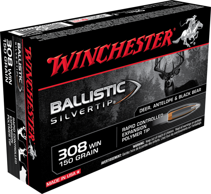 Winchester Ballistic Silvertip .308 Winchester 150 grain Fragmenting Polymer Tip Brass Cased Centerfire Rifle Ammunition