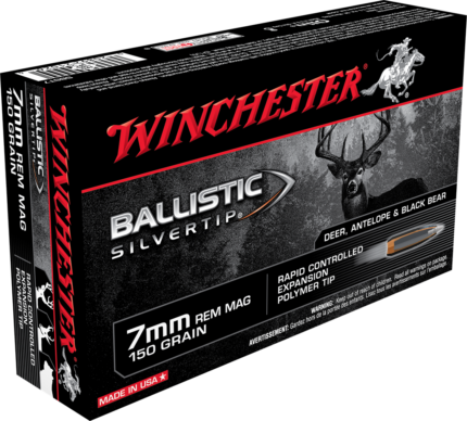 Winchester Ballistic Silvertip 7mm Remington Magnum 150 grain Fragmenting Polymer Tip Brass Cased Centerfire Rifle Ammunition