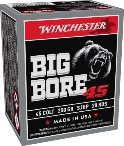 Winchester Big Bore 45 Colt 250 Grain Jacketed Soft Point Brass Pistol Ammunition