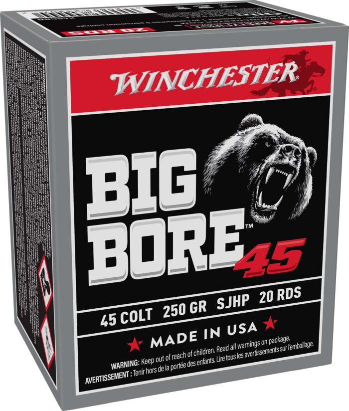 Winchester Big Bore 45 Colt 250 Grain Jacketed Soft Point Brass Pistol Ammunition