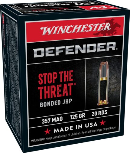 Winchester Defender Handgun .357 Magnum 125 grain Bonded Jacketed Hollow Point Brass Cased Centerfire Pistol Ammunition