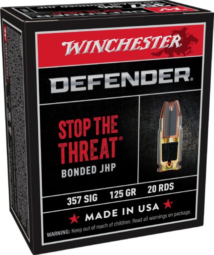 Winchester Defender Handgun .357 SIG 125 grain Bonded Jacketed Hollow Point Brass Cased Centerfire Pistol Ammunition