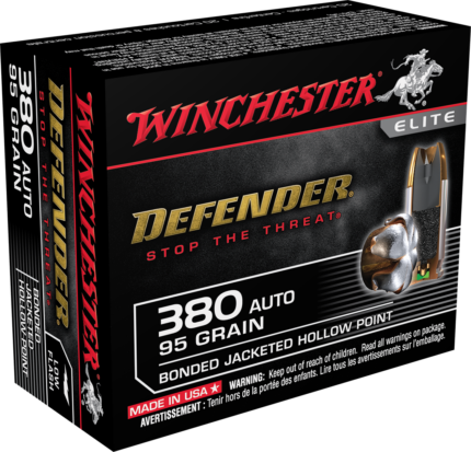 Winchester Defender Handgun .380 ACP 95 grain Bonded Jacketed Hollow Point Centerfire Pistol Ammunition