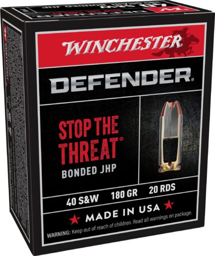 Winchester Defender Handgun .40 S&W 180 grain Bonded Jacketed Hollow Point Centerfire Pistol Ammunition