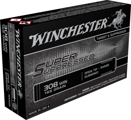 Winchester Super Suppressed .308 Winchester 168 grain Subsonic Open Tip Range Centerfire Rifle Ammunition