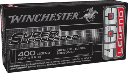 Winchester Super Suppressed .400 legend 300 Grain Subsonic Open Tip Range Brass Cased Rifle Ammunition