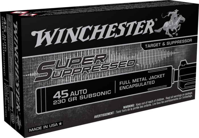 Winchester Super Suppressed .45 ACP 230 grain Full Metal Jacket Centerfire Pistol Ammunition