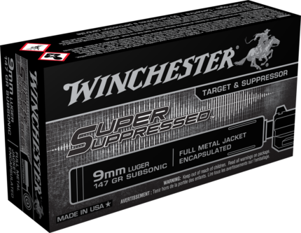 Winchester Super Suppressed 9 mm Luger 147 grain Full Metal Jacket Centerfire Pistol Ammunition