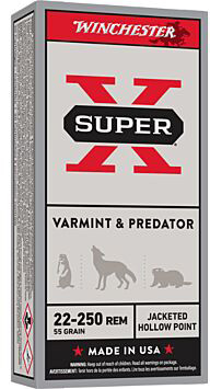 Winchester Super-X .22-250 Remington 55 Grain Jacketed Hollow Point Brass Cased Rifle Ammunition