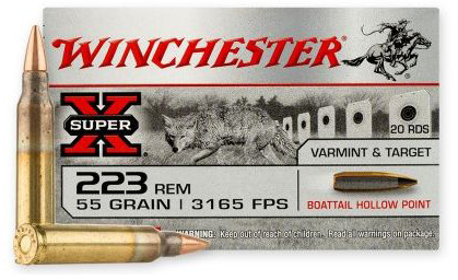 Winchester Super X .223 Remington, 55 Grain, Boat Tail Hollow Point BTHP, Brass Cased, Centerfire Rifle Ammunition