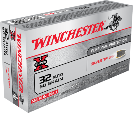 Winchester Super-X Handgun .32 ACP 60 grain Silvertip Jacketed Hollow Point Brass Cased Centerfire Pistol Ammunition