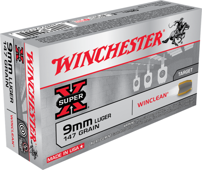 Winchester Super-X Handgun 9 mm Luger 147 grain WinClean Enclosed Base Brass Cased Centerfire Pistol Ammunition