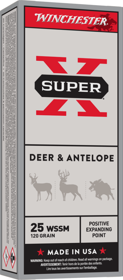 Winchester Super-X RIFLE .25 Winchester Super Short Magnum 120 grain Positive Expanding Point Brass Cased Centerfire Rifle Ammunition