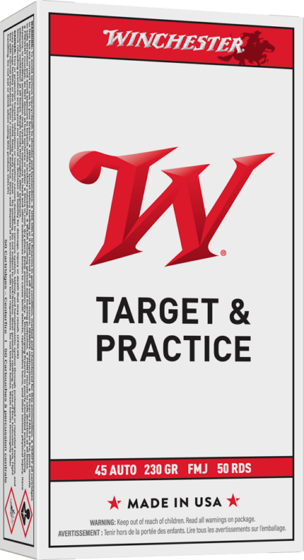 Winchester USA Handgun .45 ACP 230 grain Full Metal Jacket Brass Cased Centerfire Pistol Ammunition