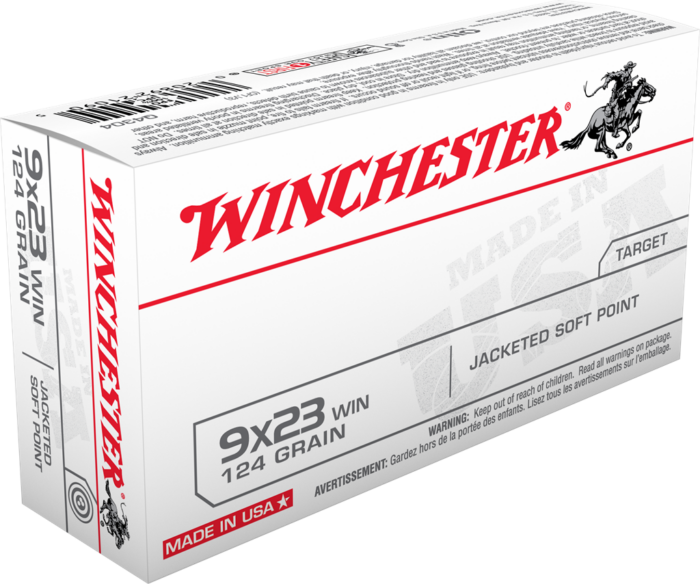 Winchester USA Handgun 9x23mm Winchester 124 grain Jacketed Flat Point Brass Cased Centerfire Pistol Ammunition