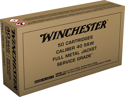 Winchester USA Handgun Service Grade .40 S&W 165 grain Full Metal Jacket Centerfire Pistol Ammunition