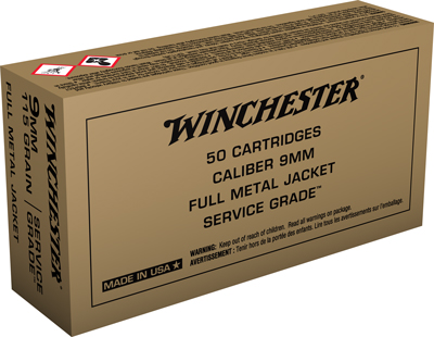 Winchester USA Handgun Service Grade 9 mm Luger 115 grain Full Metal Jacket Centerfire Pistol Ammunition