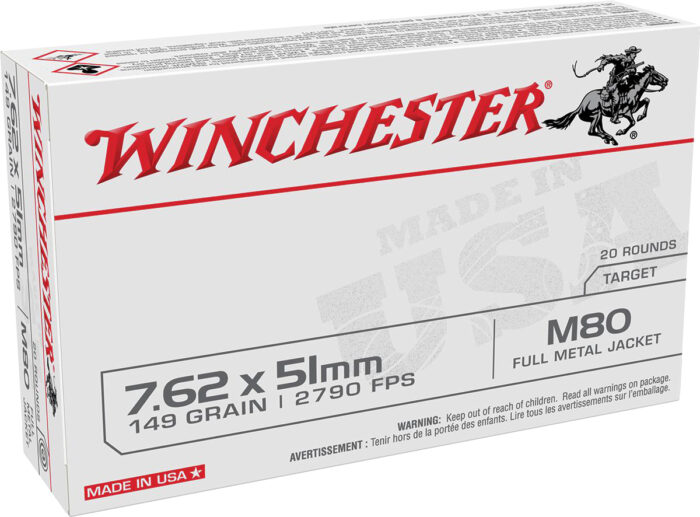 Winchester USA Lake City M80 Rifle Ammunition 7.62x51mm 149gr FMJ 2790 fps