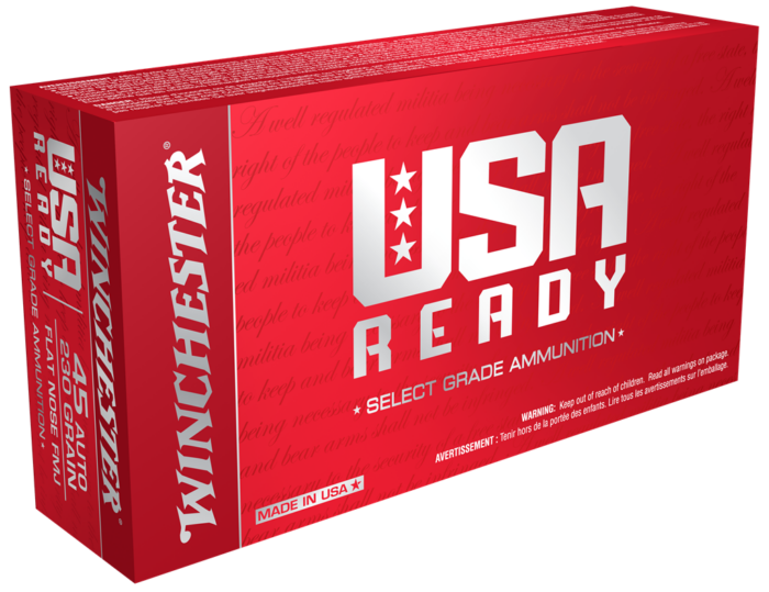 Winchester USA Ready .45 ACP 230 grain Full Metal Jacket Flat Nose Centerfire Pistol Ammunition