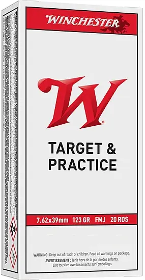 Winchester USA White Box 7.62X39mm 123 Grain Full Metal Jacket Brass Rifle Ammunition