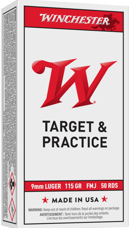 Winchester USA White Box 9mm Luger 115 Grain Full Metal Jacket Brass Cased Pistol Ammunition