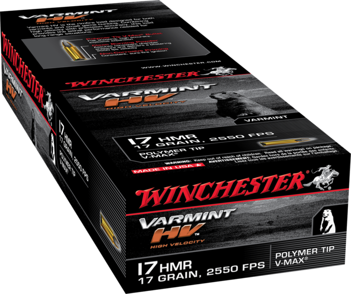 Winchester Varmint HV .17 Hornady Magnum Rimfire 17 grain Polymer Tip V-Max Rimfire Ammunition