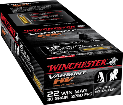 Winchester Varmint HV .22 Winchester Magnum Rimfire 30 grain Jacketed Hollow Point Brass Cased Rimfire Ammunition