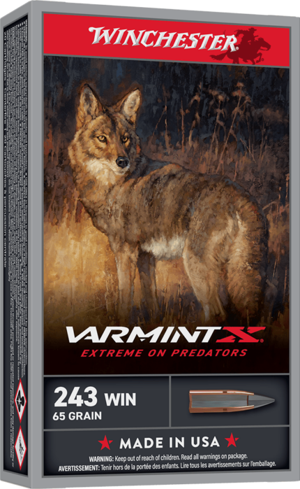 Winchester Varmint X .243 Winchester 65 Grain Spitzer Flat Base Brass Cased Rifle Ammunition
