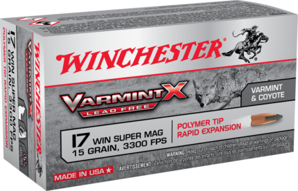 Winchester Varmint X LF .17 Winchester Super Magnum 15 grain Rapid Expansion Polymer Tip Rimfire Ammunition